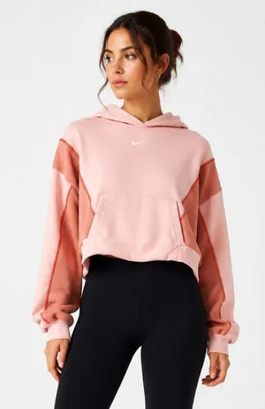 Nike Pink Colorblock Cropped Hoodie Women’s L thumbnail 1