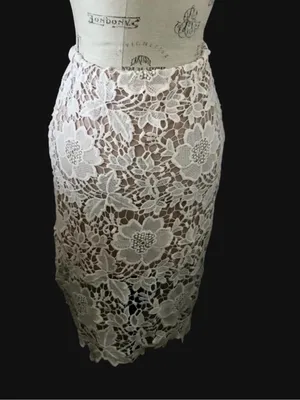 Sans Souci White Floral Lace Midi Pencil Skirt Sz S thumbnail 6