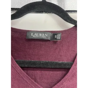 Lauren‎ Ralph Lauren Maroon V Neck Sweater With Gold Buttons On Sleeve XS NWT thumbnail 3