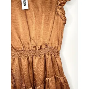 NWT Steve Madden Prairie Dreams Mini‎ Dress Apricot Satin Ruffle Smocked Small S thumbnail 8