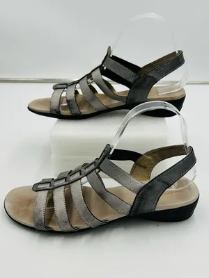 Munro American Darian Silver Elastic Strappy Slingback Sandals Shimmer Sz 9M thumbnail 3