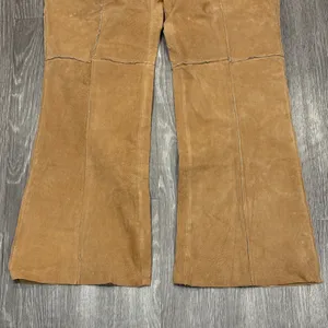 VTG Y2K Metrostyle Tan Suede Leather Patchwork Flare Pants 14 Boho Western Moto thumbnail 4