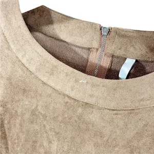 Mona B‎ Womens Suede Brown Short Sleeve Shift Dress Zip S thumbnail 6