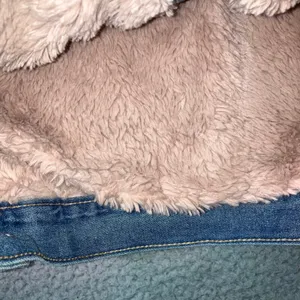 Y2K Longline Denim Jacket Women 4 Pink Faux Fur Collar Fleece Lined Boyfriend thumbnail 13