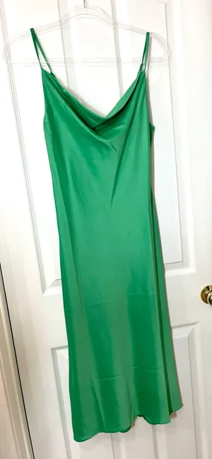 Brand New Green Satin Cowl Neck Midi Slip Dress thumbnail 2