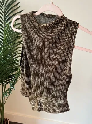 SheIn Sleeveless Metallic Knit Tank Top - Gold/Black thumbnail 1