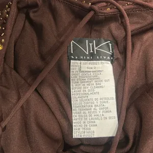 Cum Cum by Niki Livas Brown Satin Beaded Maxi Party Dress thumbnail 11