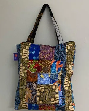 Quilted multicolor tote bag new! Blue thumbnail 1