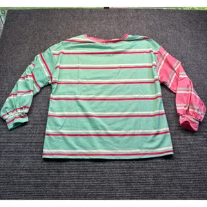 Womens Pink Mint Green Striped Colorblock Long Sleeve Shirt Top Pastel‎ SZ Small thumbnail 6