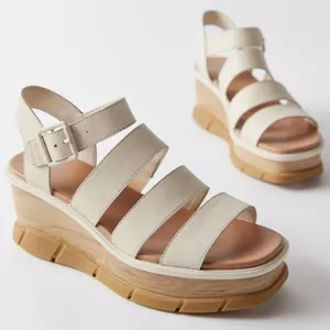 [Sorel] Cream Leather Joanie III Platform Wedge Ankle Strap Sandals Size 9.5 thumbnail 1