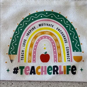 Colorful "Teacher Life" Canvas Pouch Teacher Themed Rainbow Image thumbnail 2