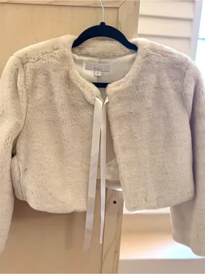 Caslon Cream Faux-Fur Tie-Neck Cropped Jacket Size L Vintage thumbnail 3