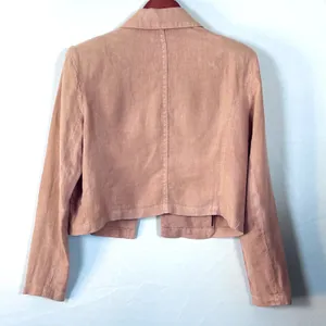 L'AGENCE Womens M Linen Blazer Pink Cropped Double Breasted Gold Button Jacket thumbnail 4