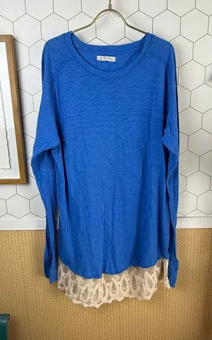 We The Free Blue Long Sleeve Scoop-Neck Lace Hem Midi Tunic - Size - Medium thumbnail 1
