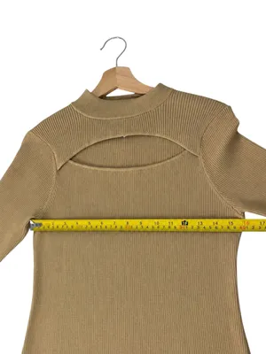 The Drop Chantal Cutout Ribbed Knit Bodycon Midi Sweater Dress M Camel NWT thumbnail 9