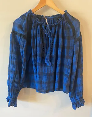 Free People Honey Grove Blue Checked Top thumbnail 9