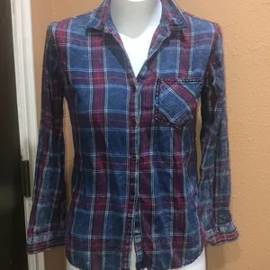 Sneak peek plaid button up shirt Blue thumbnail 3