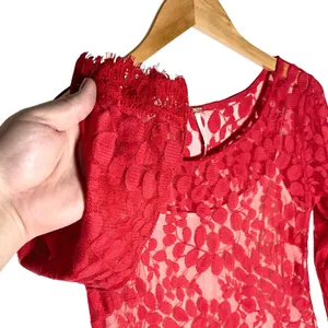 FREE PEOPLE Women’s Red Floral Lace handkerchief hem cocktail dress 8 thumbnail 5