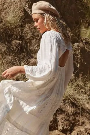 Free People Mockingbird White Eyelet Tiered Maxi Dress thumbnail 2