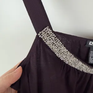 DKNY Beaded Neckline Tank Top Medium Brown Embellished Sparkle Y2K Glam Stretch‎ thumbnail 2
