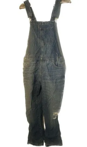 Levis Overalls Womens Small Blue Cotton Denim Bib Straight Leg Distressed Jeans thumbnail 1