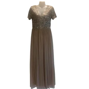 Maya Deluxe (ASOS) Women's Size 6 V-neck Maxi Tulle Dress Chic Sequin Bodice thumbnail 2