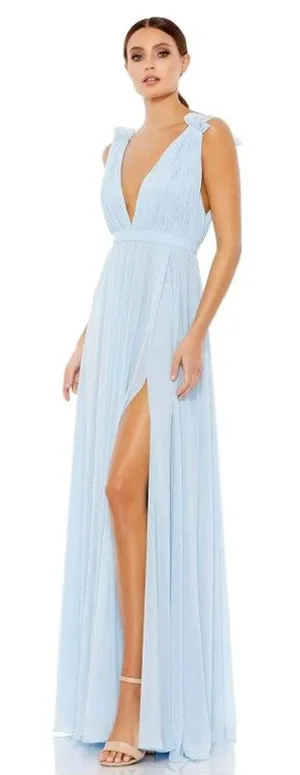 NEW NWT Ieena Mac Duggal 55321 Chiffon Gown Mist Blue Ruched Formal Women Size 0 thumbnail 1