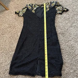 Vintage Stenay Silk Beaded Sequin Dress 10 8 6 80s Gatsby Floral Party Cocktail thumbnail 10