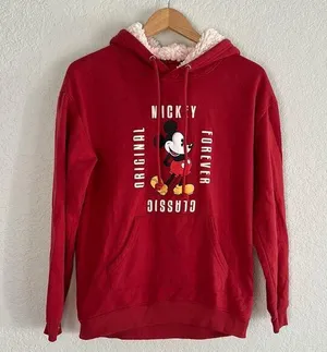 Mickey Mouse Red Fleece Hoodie Sweatshirt Forever Original Classic Disney WDW thumbnail 1