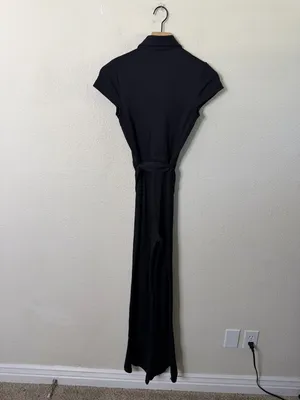 Amanda Uprichard Walker Jumpsuit‎ in Black Short Sleeve Flare Rib Womens Size XS thumbnail 6