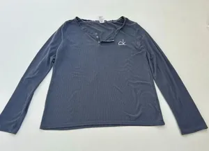 Calvin Klein Sleepwear Henley Long Sleeve Top Gray Women’s Medium CK Logo thumbnail 1