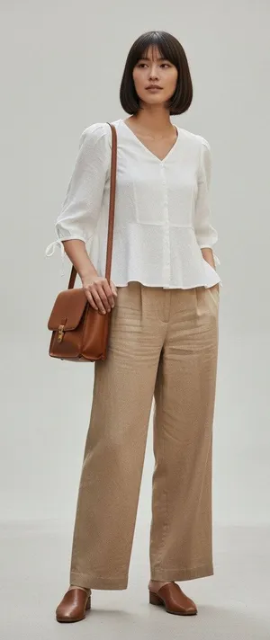 Women’s Minimalist CottageCore White Cotton Puff Sleeve Peplum Blouse M thumbnail 1