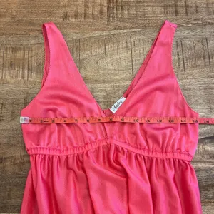 Vintage 70s Maxi Babydoll Slip Dress M Nylon Tiered Coral Nightgown Coquette thumbnail 9
