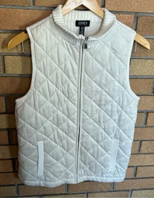 Jones New York White Quilted Front Knit Cotton Vest Full Zip Size Small thumbnail 1