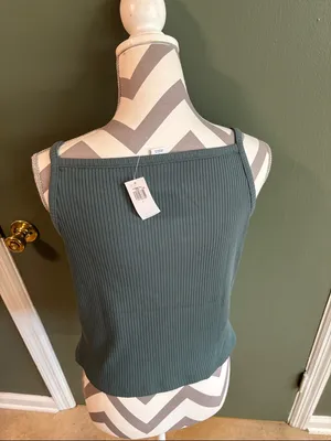 Old Navy Ribbed Square-Neck Tank Top - Teal Green thumbnail 2