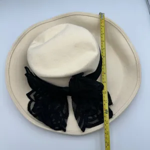 Vintage Joe Bill Miller Wool‎ Hat Cream Black Lace Bow Derby Dress Hats Made USA thumbnail 9