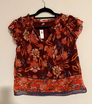 Old Navy Red Floral Blouse thumbnail 1