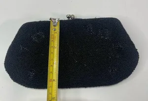 Vtg Beaded Blk Evening Bag Clutch Purse Kiss Lock Hand Made Gypsy Goth Whimsical thumbnail 4