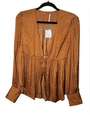 Free People Show‎ Stoppin Blouse NWT Flowy Long Sleeve Fall Boho Size Medium thumbnail 1