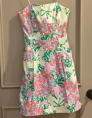 Lilly PULITZER SUN DRESS Strapless Blossom RESORT Mariposa Floral 0 Small SUMMER thumbnail 1