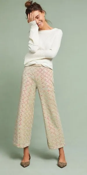 Anthropologie Ett Twa Showstopper Sequined Wide Leg Crop Pants Women's Size 0 thumbnail 1
