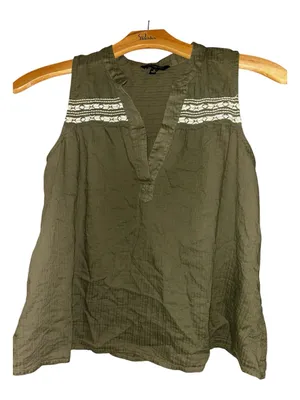 Banana Republic Sleeveless Olive Embroidered V-Neck Top thumbnail 1