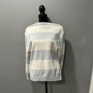 Hollister Soft Knit Striped Sweater XS – Cream & Light Blue Crewneck NWOT thumbnail 2