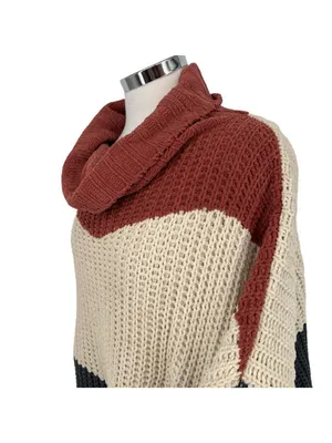 POL Chenille Colorblock Oversized Turtleneck Sweater Orange Ivory Size Medium thumbnail 3