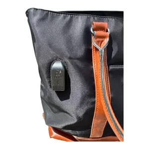 Relavel Laptop Tote Bag Black Nylon Brown Trim USB Charging Port Work Briefcase thumbnail 8