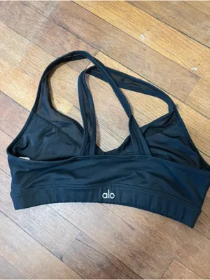 ALO Yoga Black Cross-Back Mesh Sports Bra thumbnail 2