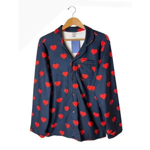Spark Paws Pajama Top Unisex Medium Blue Red NWT Heart Print Button Down Shirt thumbnail 2