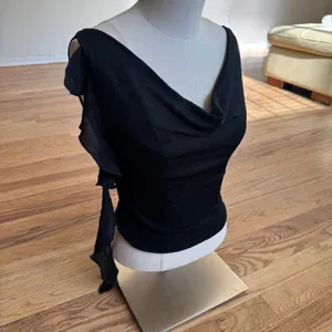 Princess Polly‎ Black Metallic Shimmer Cowl Neck Ruffle Top US 2 Sleeveless thumbnail 3