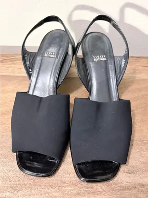 Vintage Stuart Weitzman Black Fabric Slingback Sandals Heels TM 40603 Size 7.5 B thumbnail 1