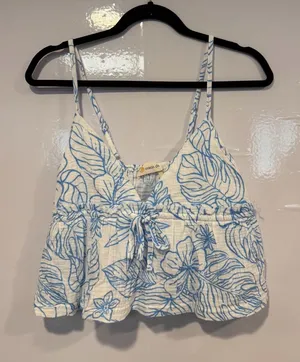 Ocean‎ Drive tie front Light Blue Floral Spaghetti Strap Peplum Top thumbnail 1